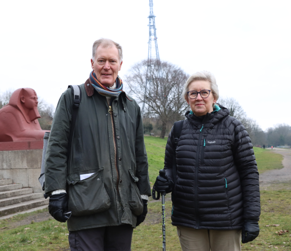 Photo of the Mayor and Mayoress at the start of the boundary walking challenge in Crystal Palace Park.