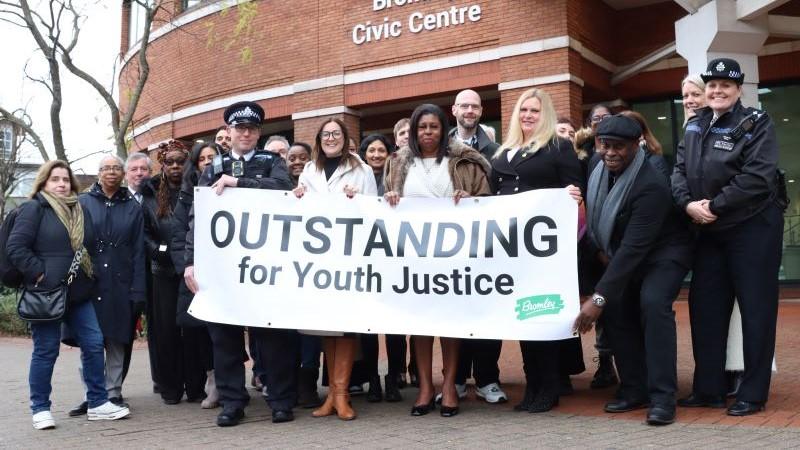 Picture of Bromley's Youth Justice team and partners, outside the new Civic Centre at Churchill Court.