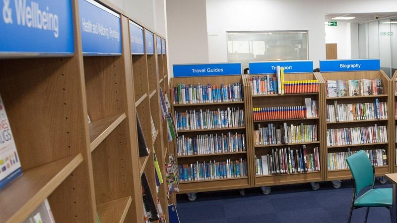 Photo of bookcases at a Bromley library.